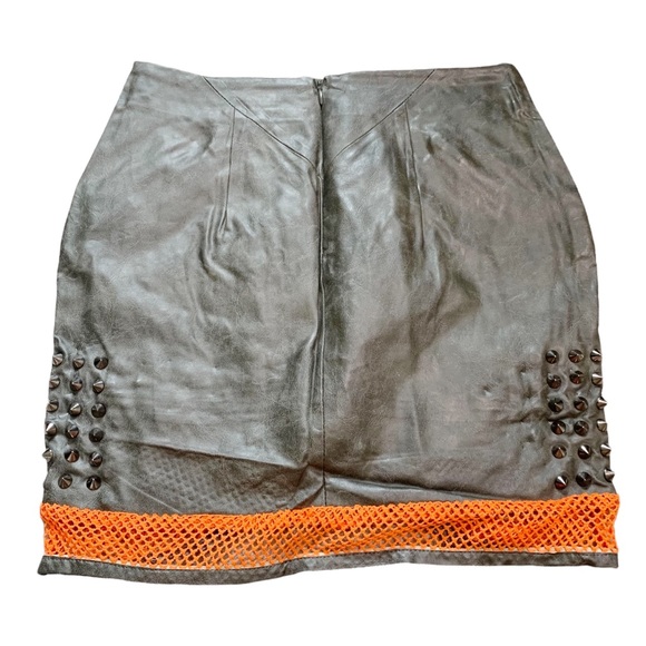 NWOT English Rose Faux Leather Orange Fishnet Mini Skirt Juniors - Picture 6 of 11
